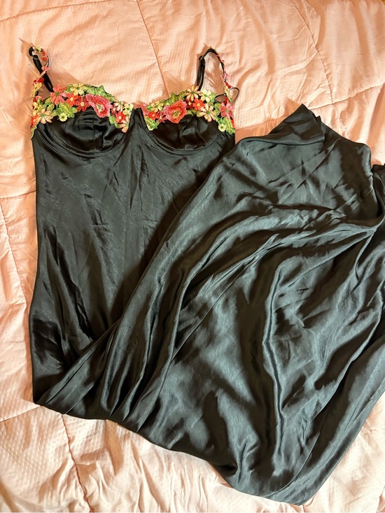 Princess Polly Dresses & Skirts - Princess Polly Black Satin Slip Dress with Floral Embroidery